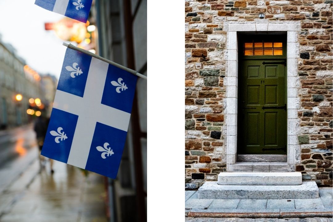Ancienne porte et drapeau dans la province du Québec